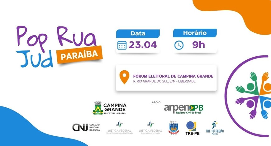#Pratodosverem: No banner aparece uma arte gráfica do PopRuaJud, com informações sobre horário, ...