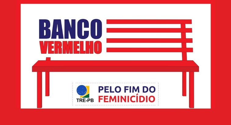 AGOSTO LILÁS: TRE-PB instala nesta quinta (28) Banco Vermelho #PraTodosVerem: Na fotografia aparece uma ilustração com um Banco Vermelho e o símbolo do TRE co...