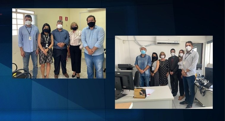 Corregedoria realiza correições no interior do Estado #PraTodosVerem: Na imagem aparece uma montagem com a equipe da Corregedoria e os servidores das ...