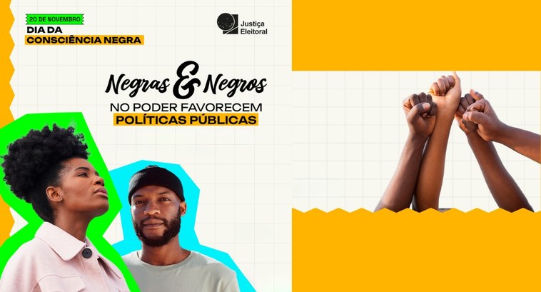 #PraTodosVerem: Na imagem aparece uma arte gráfica dividida por cores amarela e branca, em homen...