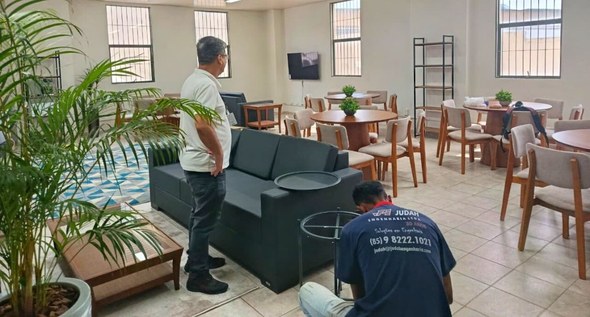 Espaço de Convivência de João Pessoa será inaugurado nesta segunda-feira (30) #PraTodosVerem: Na fotografia, a sala de convivência é apresentada sob outro ângulo, com um serv...