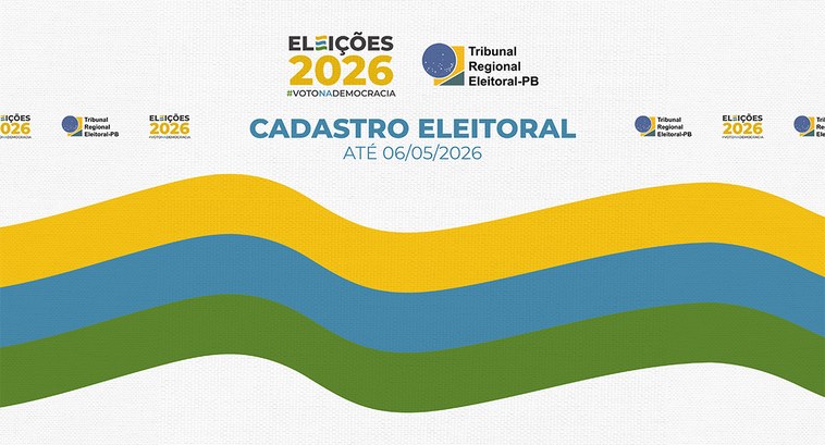 #PraTodosVerem: Banner institucional com as logos das Eleições 2026 e do TRE-PB, centralizadas e...