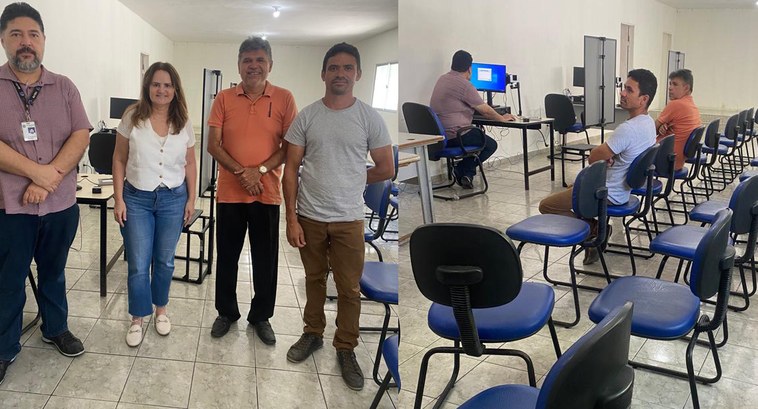 Juízo Eleitoral da 2ª Zona instala posto de atendimento em Lucena/PB #ParaTodosVerem: Painel retangular com fotomontagem de pessoas de pé e outras sentadas, sendo at...