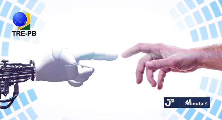 Justiça Eleitoral paraibana inicia uso de Inteligência Artificial em cartórios #PraTodosVerem: Na fotografia aparece no alto à esquerda, o logo do TRE-PB, ao centro aparece um...