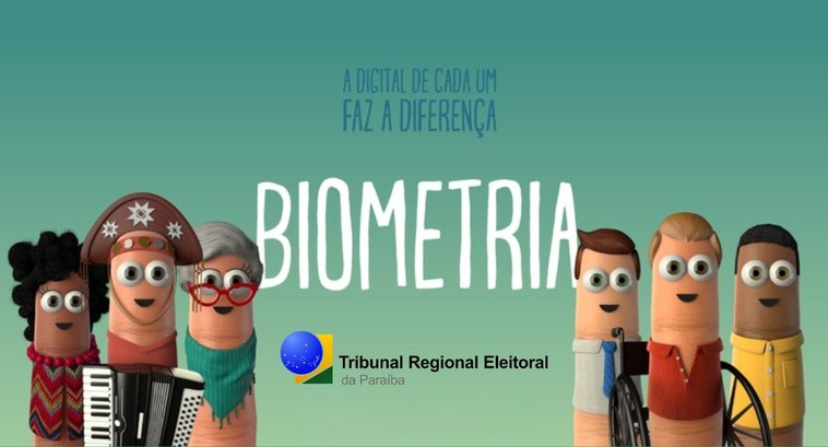 #PraTodosVerem: Na fotografia aparece um cartaz com o tema "Biometria". Ao centro, seis personag...