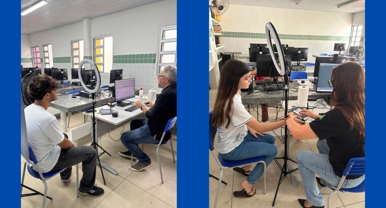 #PraTodosVerem: Na fotografia aparece uma montagem com duas imagens de atendimento ao eleitor. E...