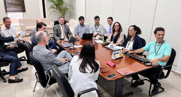 reuniao_dg_projeto_eleicoes_2 Foto 2: #PraTodosVerem: Na fotografia aparece um grupo pessoas sentadas ao redor de uma mesa de ...