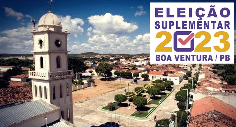 Imagem aérea do município de Boa Ventura na Paraíba, e no canto superior direito, a logomarca da...