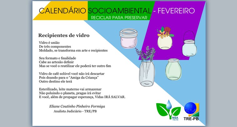 TRE-PB Calendário socioambiental fevereiro #PraCegoVer #PraTodosVerem: imagem mostra o calendário socioambiental de fevereiro. O calendário...