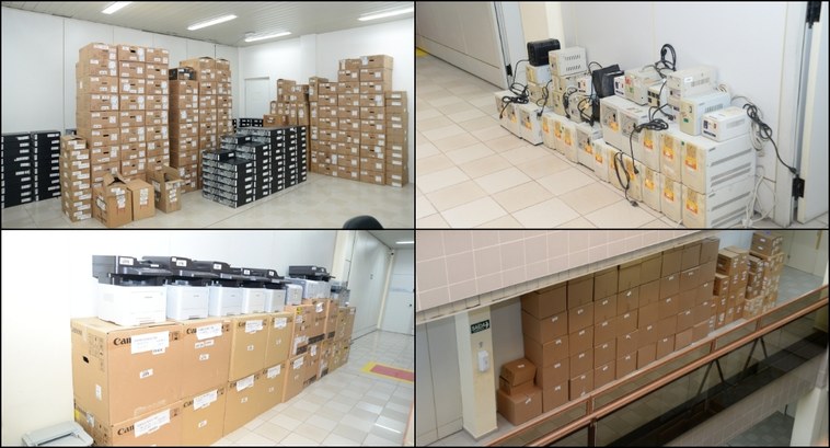 #PraTodosVerem: Fotomontagem com quatro fotografias em que aparecem itens de informática e caixa...