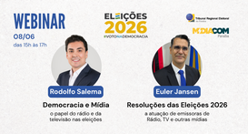 #PraTodosVerem: Na fotografia aparece a ilustração do Webinar Eleições 2026 com as fotos dos pal...