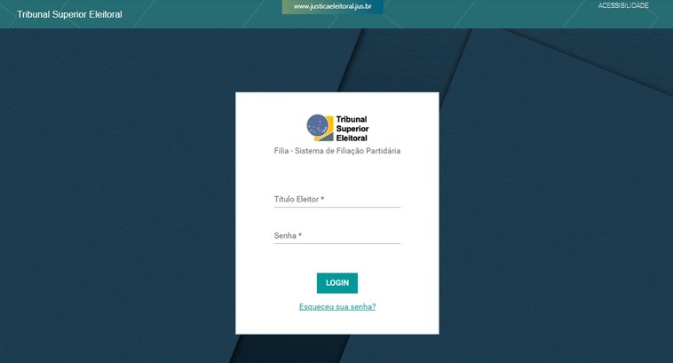 TRE-PB filia #ParaTodosVerem: Painel retangular com o acesso ao FILIA, no site do TSE.