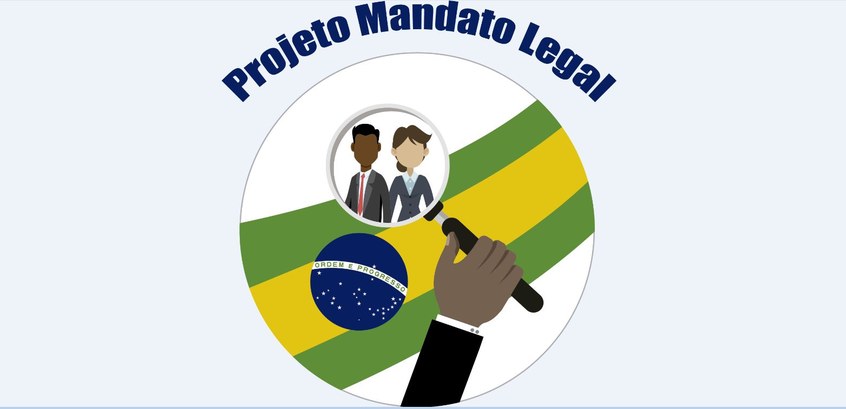 #PraCegoVer: Logotipo do Projeto Mandato Legal: Em um círculo uma alusão à bandeira do Brasil e ...
