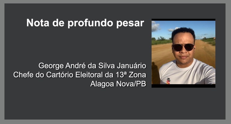 Painel retangular; no canto central direito, fotografia em plano médio curto de um homem; mais a...