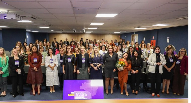#PraTodosVerem: Na fotografia aparece um grupo de mulheres num auditório tendo um telão no chão ...