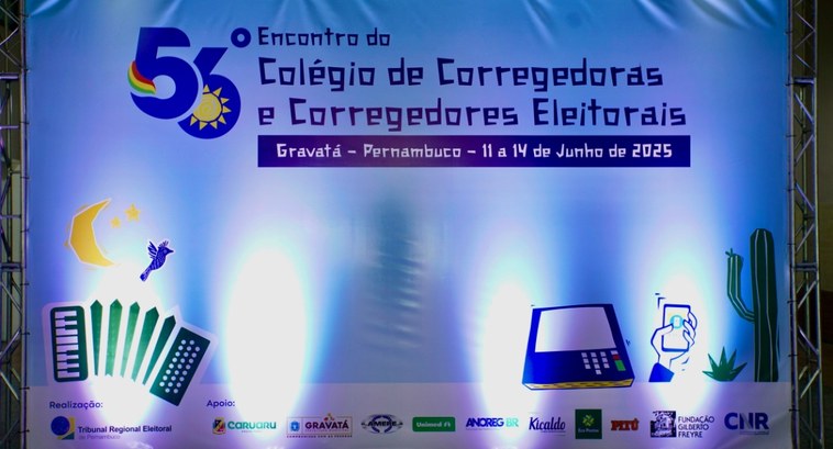 TRE-PB participa do 56º Encontro do Colégio de Corregedores Eleitorais #PraTodosVerem: Na fotografia aparece o banner oficial do evento.