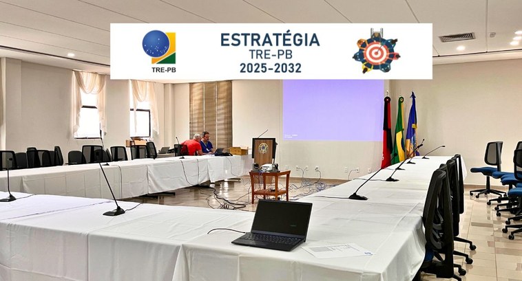 TRE-PB realiza primeira 1ª Reunião de Acompanhamento da Estratégia (RAE) #PraTodosVerem: Na fotografia aparece o uma foto o Salão Nobre do TRE-PB preparado para a reuniã...