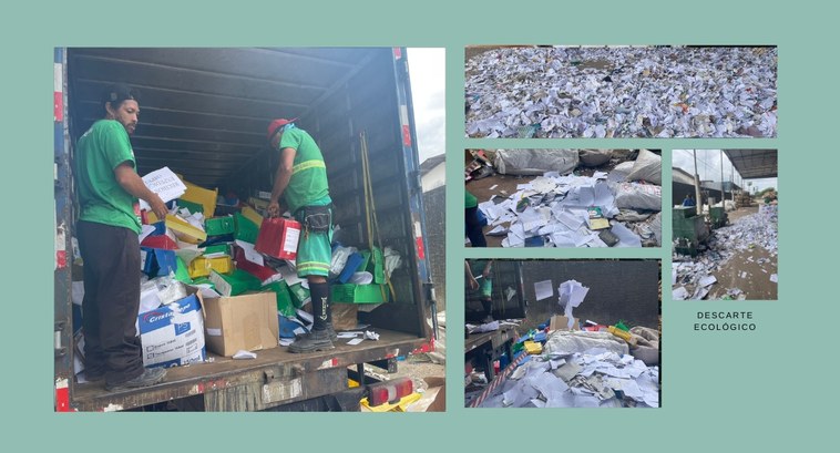 #PraTodosVerem: Na fotografia aparece uma montagem de cinco imagens com o título "Descarte Ecoló...