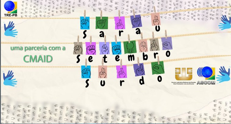 #ParaTodosVerem: Banner do evento com bandeirolas em Libras