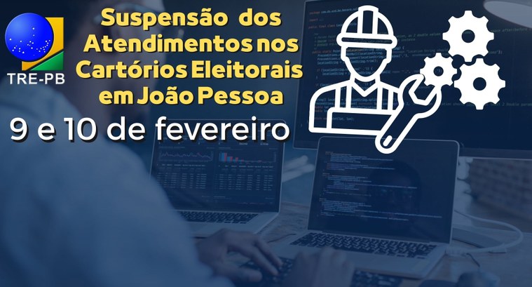 Arte com logotipo do Tribunal Regional Eleitoral da Paraíba avisando da suspensão do atendimento...
