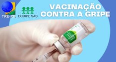 #PraCegoVer: Banner da vacinação contra a gripe na Justiça Eleitoral da Paraíba.
