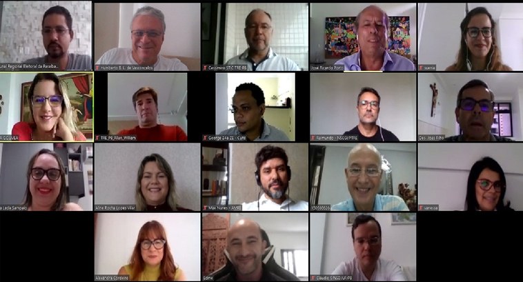 TRE-PB videoconferência reunião governança #PraCegoVer: Mosaico da tela da reunião Conselho de Governança por videoconferência, na parte su...