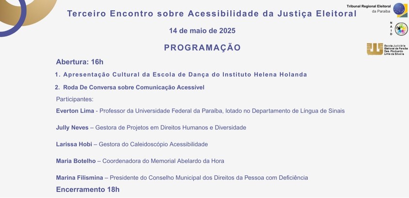 tre-pb_TRE-PB realiza eventos em alusão ao Dia da Conscientização sobre Acessibilidade (2) #PraTodosVerem: Card retangular com informações do evento.
