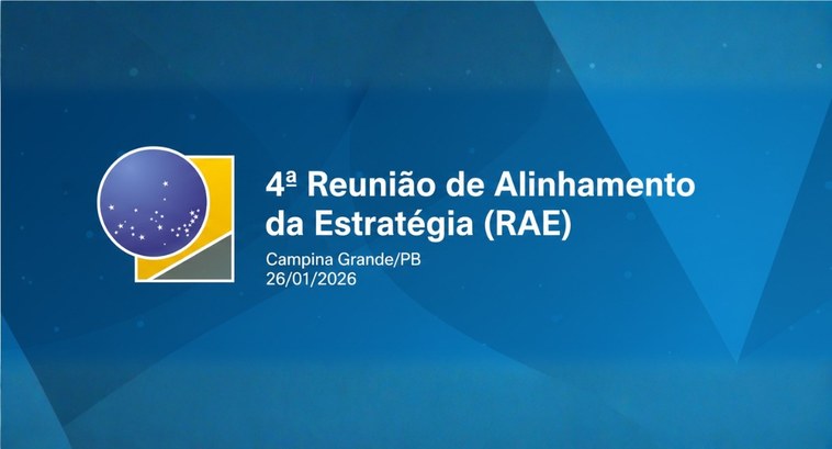 #PraTodosVerem: Banner da 4ª Reunião de Alinhamento da Estratégia. À esquerda o logo do Tribunal...