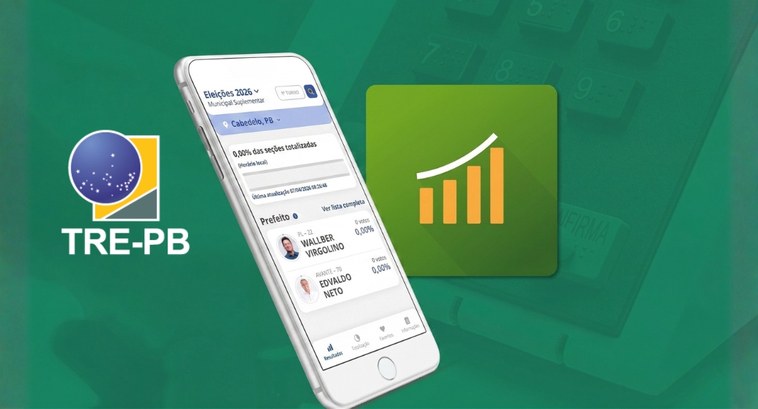 Apuração em tempo real: saiba como acompanhar o pleito de Cabedelo #PraTodosVerem: Na imagem aparece uma arte com a logo do TRE-PB à esquerda, a foto da tela de um...