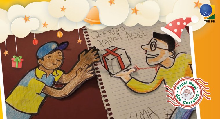 Campanha “Papai Noel dos Correios” terá abertura oficial nesta quarta-feira #PraTodosVerem: Na imagem aparece um desenho de um carteiro recebendo um presente de um homem de...