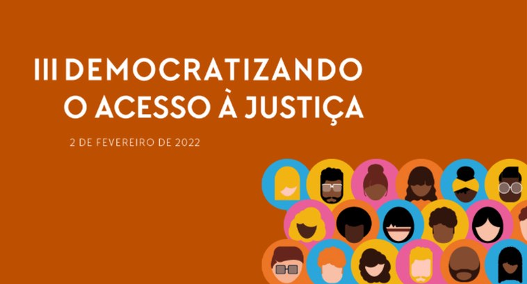#ParaTodosVerem:  Banner do terceiro seminário democratizando o acesso à Justiça.