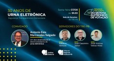 #PraTodosVerem: Na fotografia aparece o card do evento com fundo azul e as fotos do convidado e ...