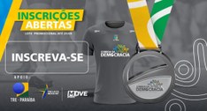 #PraTodosVerem: Card retangular com a divulgação da “Corrida da Democracia”; no alto aparece a e...