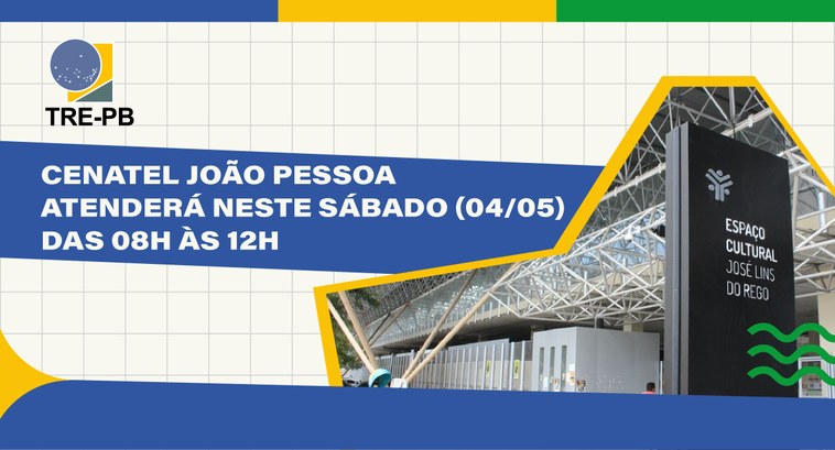 Justiça Eleitoral em João Pessoa-PB atenderá neste sábado (4) #PraTodosVerem: Card retangular com o logotipo do TRE-PB no alto e à esquerda, abaixo a expressã...