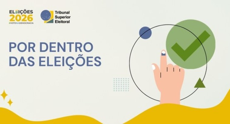 Por Dentro das Eleições: conheça as regras sobre uso de IA na campanha eleitoral de 2026 #PraTodosVerem: Na imagem aparece um banner institucional, com os logos das Eleições 2026 e do T...