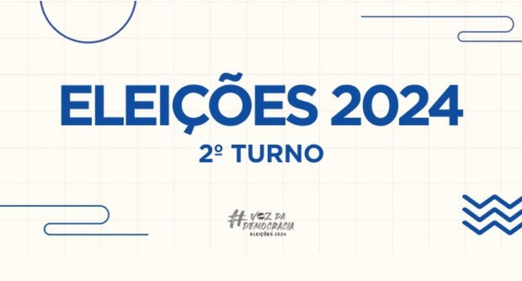 Quem não votou no 1º turno pode votar no 2º turno das eleições #PraTodosVerem: Card retangular com a expressão “Eleições 2024, 2º Turno” ao centro; abaixo apar...