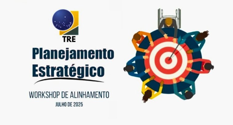 TRE-PB ajusta detalhes para Workshop de Planejamento Estratégico #PraTodosVerem: Na fotografia aparece uma arte contendo o símbolo do TRE-PB e uma figura de uma ...