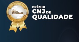 #PraTodosVerem: Na imagem aparece o desenho de uma medalha e o texto “Prêmio CNJ de Qualidade”.