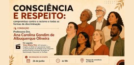 #PraTodosVerem: Card em tons de bege com o título “Consciência e Respeito: compromisso contra o ...