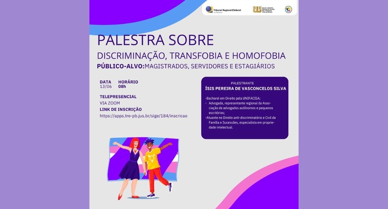 TRE-PB promoverá ações de inclusão e respeito à diversidade #PraTodosVerem: Card retangular com as informações do evento.