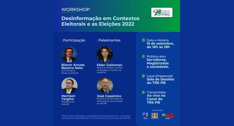 #PraTodosVerem: Card do Workshop “Desinformação em Contextos Eleitorais e as Eleições 2022”.